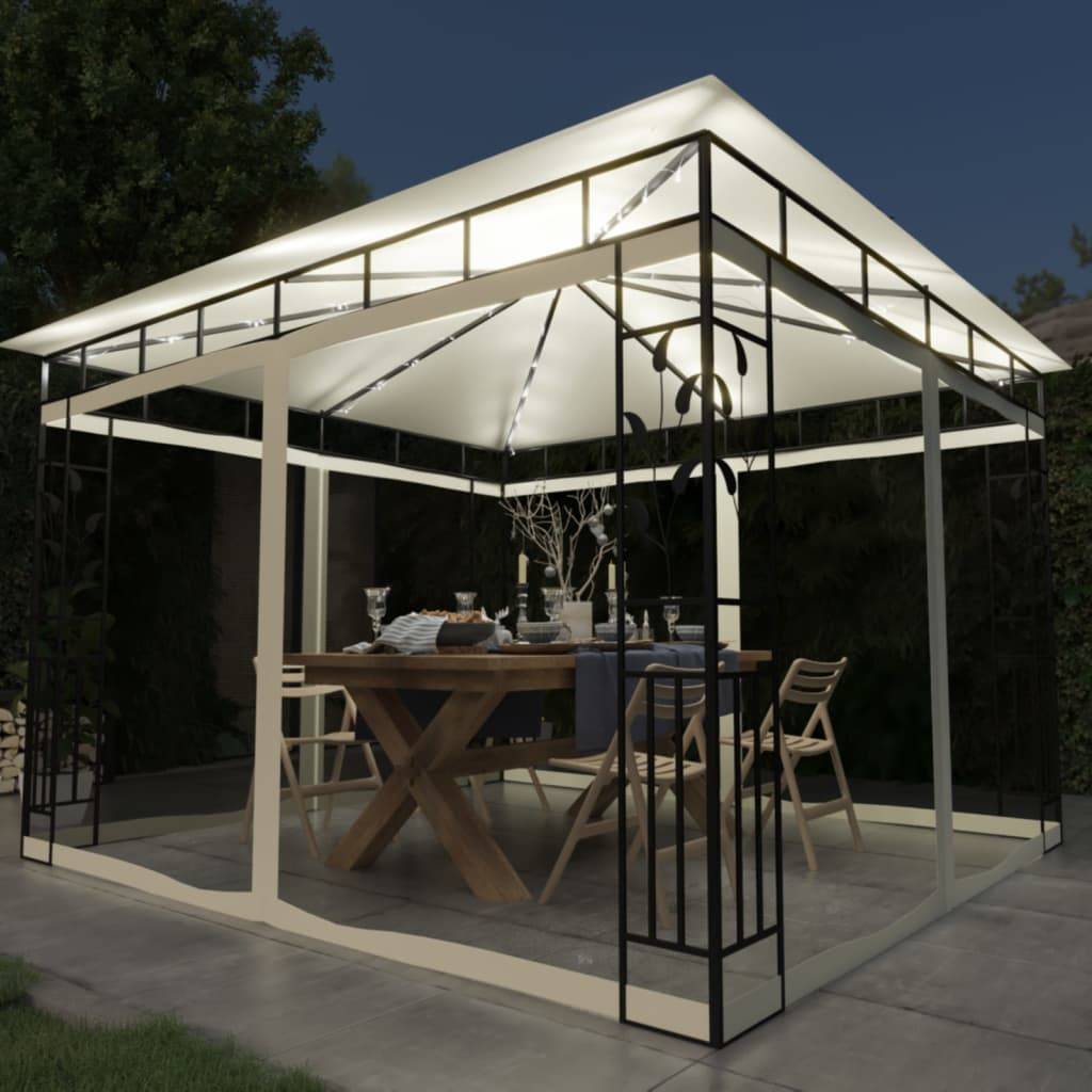 Tonnelle Aluminium Crème avec Moustiquaire et LED 3 x 3 x 2.73 m - PANGIVO - Image 1