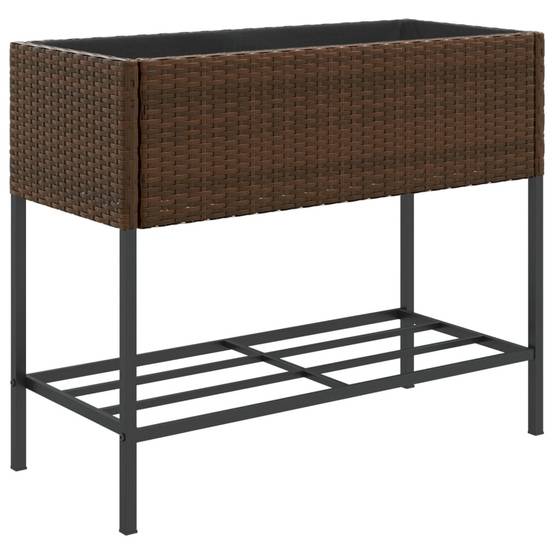 Jardinière, Bac à fleurs, Pot de fleurs avec étagère marron résine tressée - Image 1