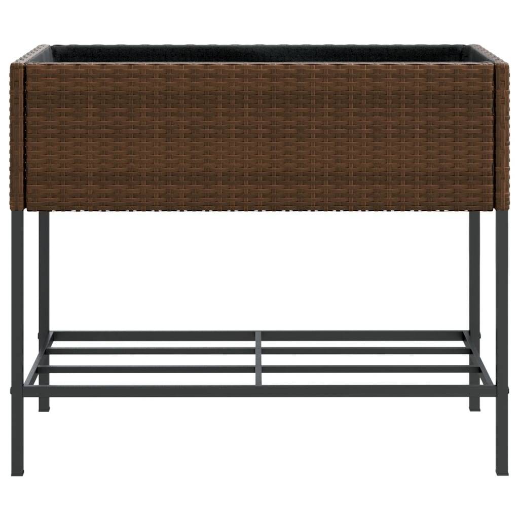 Jardinière, Bac à fleurs, Pot de fleurs avec étagère marron résine tressée - Image 5
