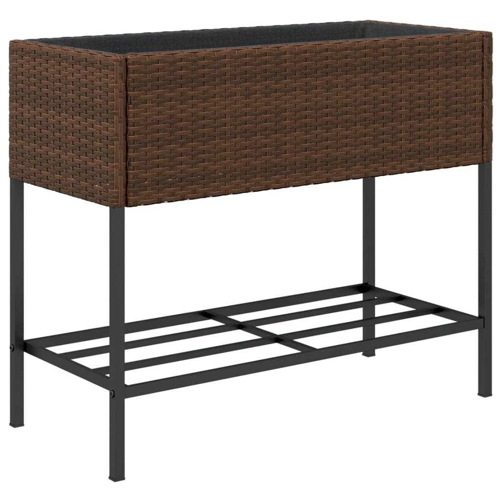 Jardinière, Bac à fleurs, Pot de fleurs avec étagère marron résine tressée - Image 7