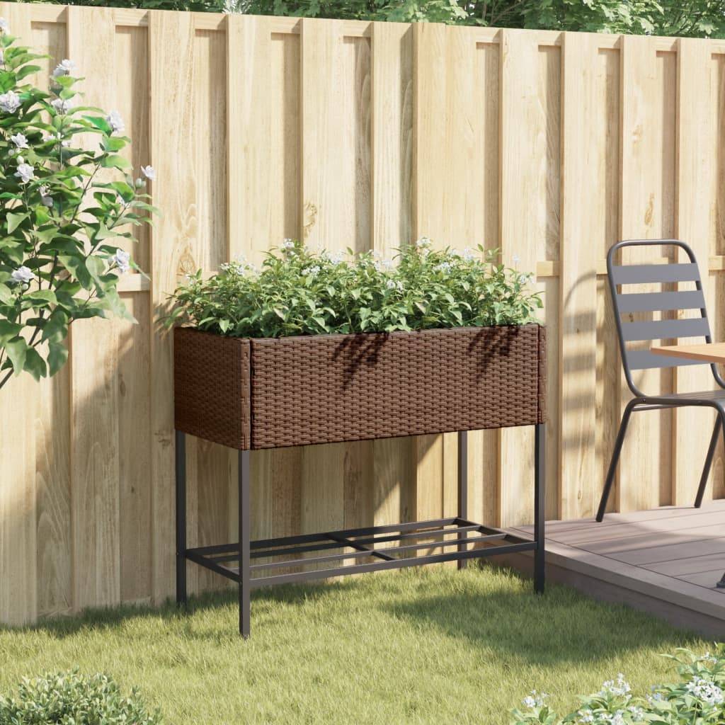 Jardinière, Bac à fleurs, Pot de fleurs avec étagère marron résine tressée - Image 3