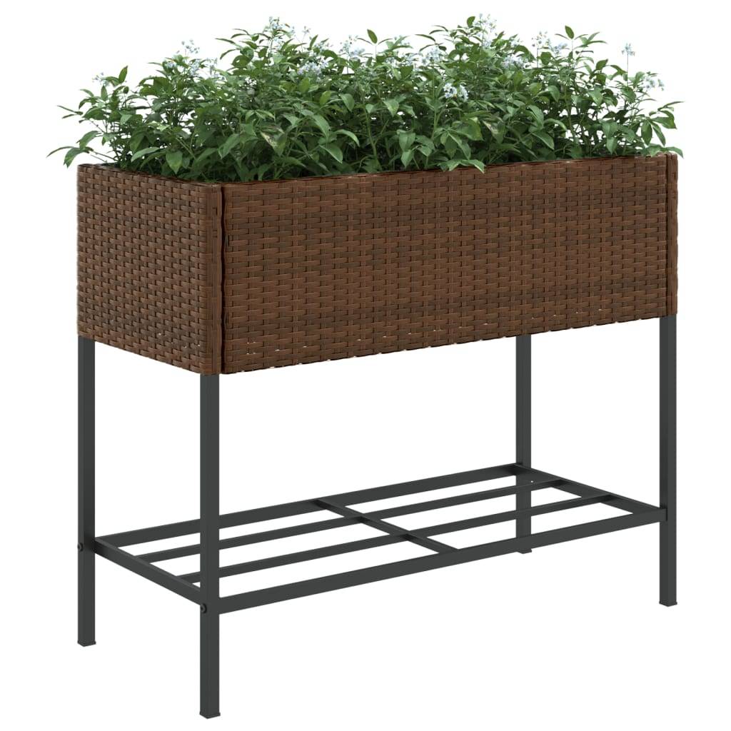 Jardinière, Bac à fleurs, Pot de fleurs avec étagère marron résine tressée - Image 4