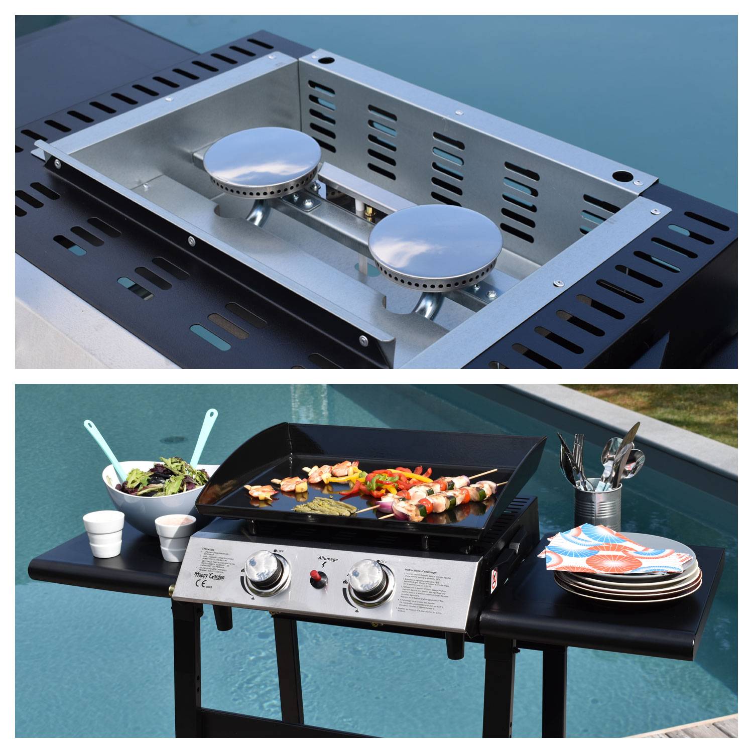 Plancha au gaz MALA - 2 brûleurs 5kW + chariot - HAPPY GARDEN - Image 5