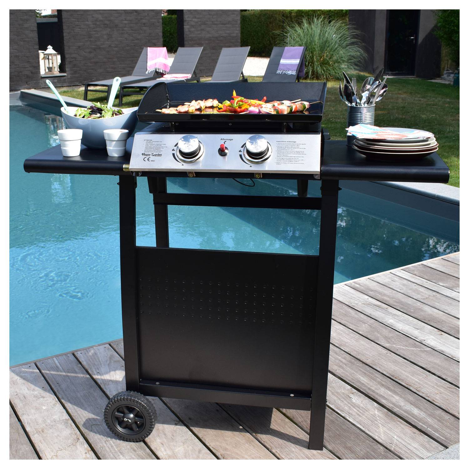 Plancha au gaz MALA - 2 brûleurs 5kW + chariot - HAPPY GARDEN - Image 3