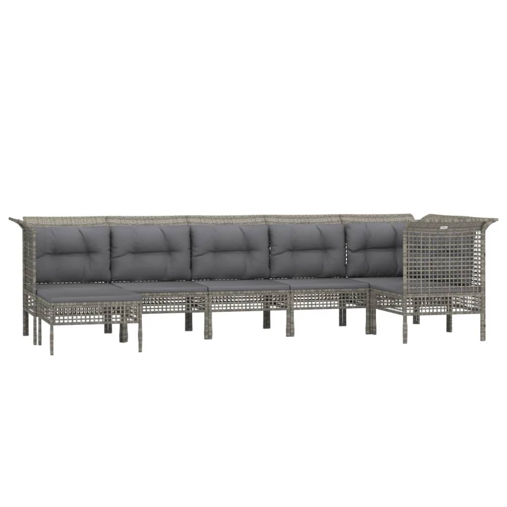 Helloshop26 - Salon de jardin meuble d'extérieur ensemble de mobilier 7 pièces avec coussins gris résine tressée - Image 1