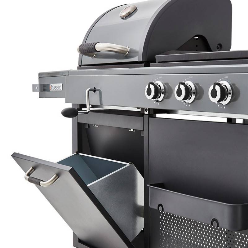 Brasero - Barbecue Plancha Bi-Energy XL Gaz & Charbon – BRASERO BY FAVEX - 3 brûleurs 10,8 kW – 14 convives – Housse + Kit spatules inclus - Image 3