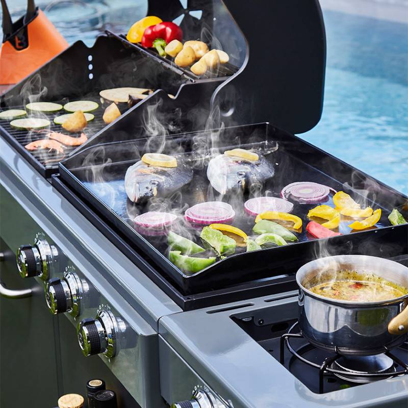 Brasero - Barbecue Plancha Bi-Energy XL Gaz & Charbon – BRASERO BY FAVEX - 3 brûleurs 10,8 kW – 14 convives – Housse + Kit spatules inclus - Image 5