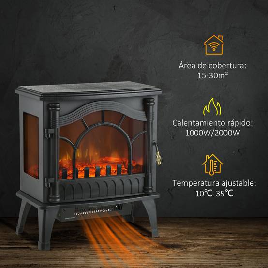 Cheminée électrique 1000W/2000W avec température réglable et protection contre la surchauffe, 55 x 31 x 58 cm, noire - Image 8
