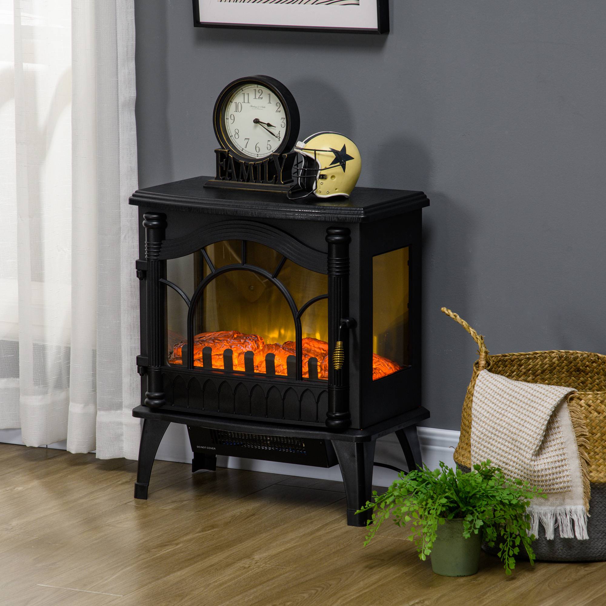Cheminée électrique 1000W/2000W avec température réglable et protection contre la surchauffe, 55 x 31 x 58 cm, noire - Image 3