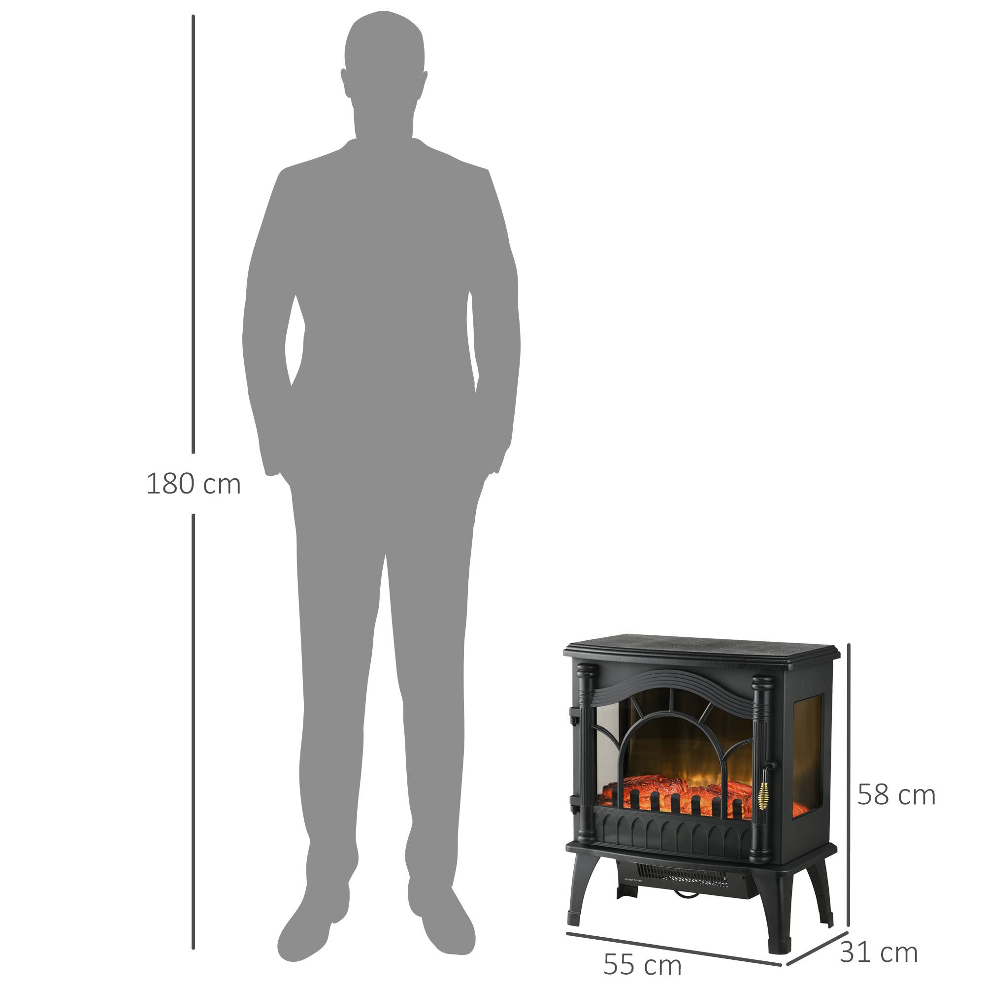 Cheminée électrique 1000W/2000W avec température réglable et protection contre la surchauffe, 55 x 31 x 58 cm, noire - Image 5