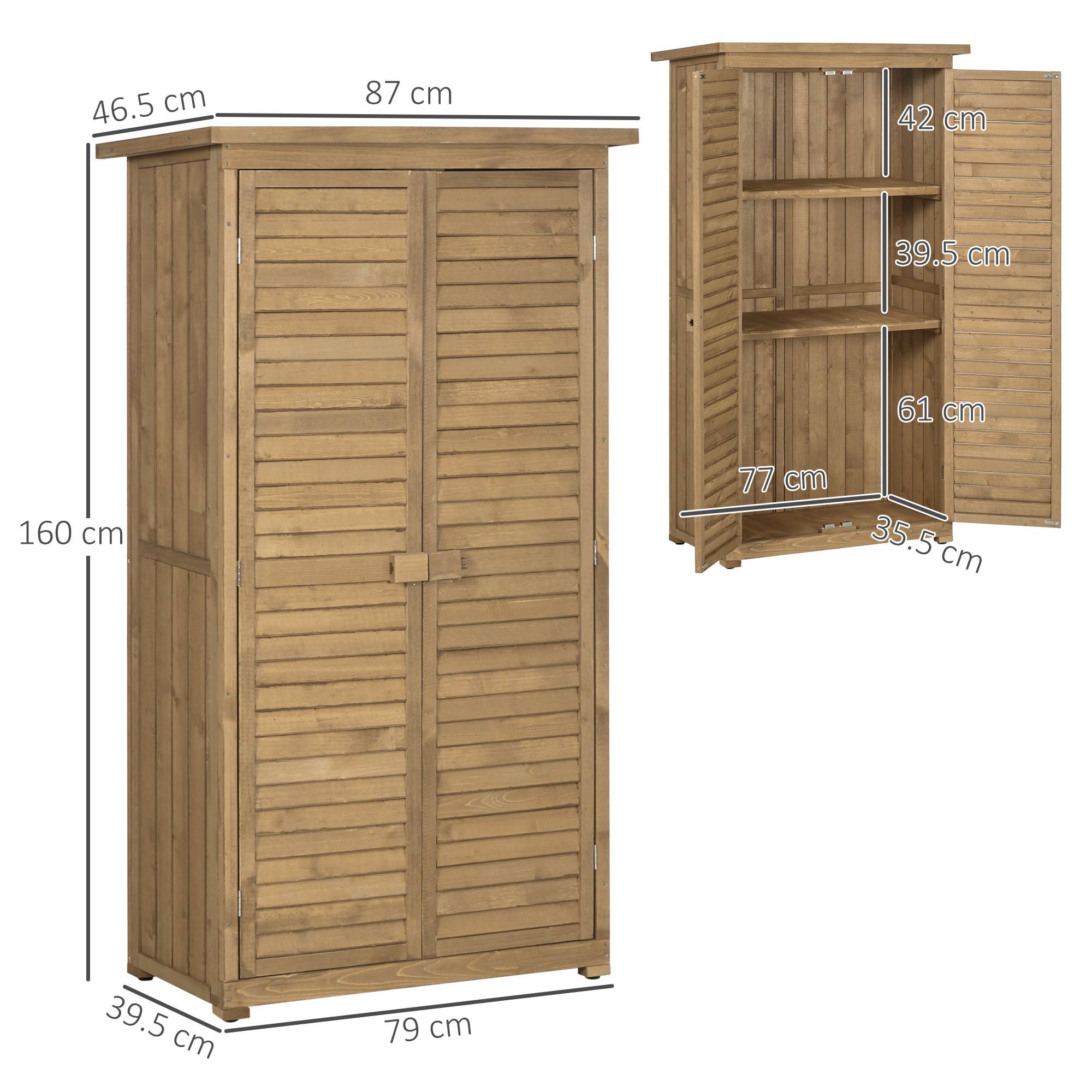 Abri de jardin avec portes à persiennes, 3 étagères, résistant aux intempéries, 87 cm x 46,5 cm x 160 cm, bois de sapin, marron - Image 5