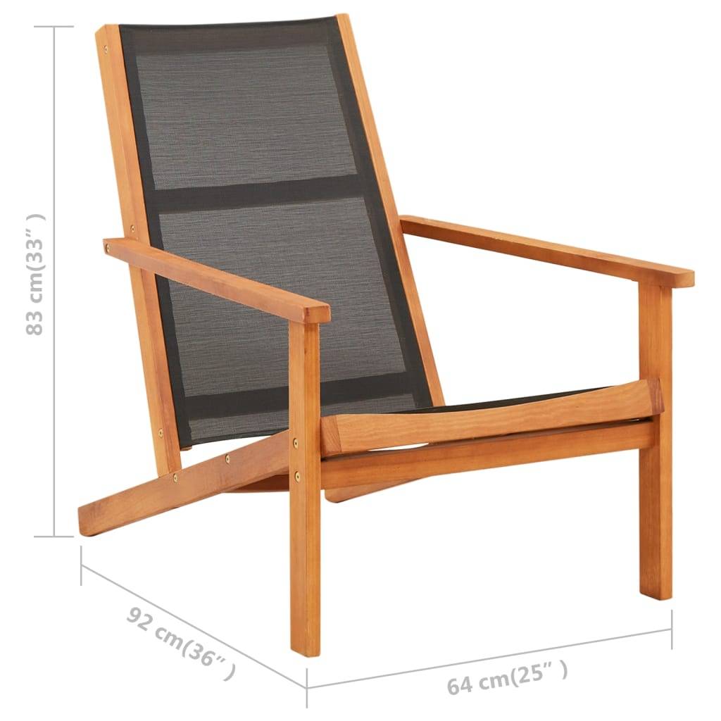 Vidaxl - Chaise de jardin Noir Bois d'eucalyptus solide et textilène vidaXL 48699 - Image 3