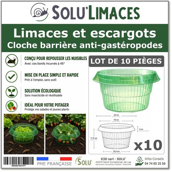 SOLU'LIMACES- 10 Cloches Barrières Anti-Limaces et Escargots - Salades, Fraisiers, Choux- Ø 23 cm - Image 1