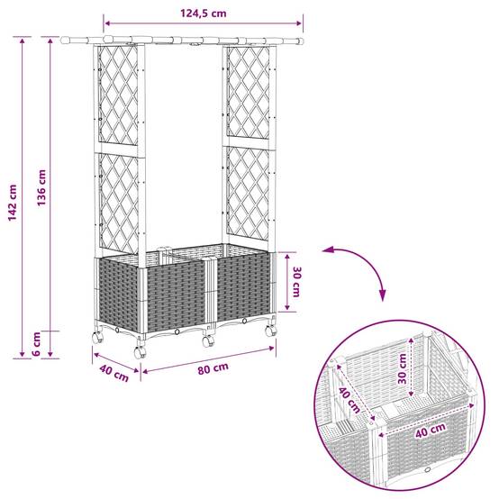 ComfortXL - Bac potager avec treillis toit PP jardin support plantes 124cm gris - ComfortXL Outdoor Living - Image 9