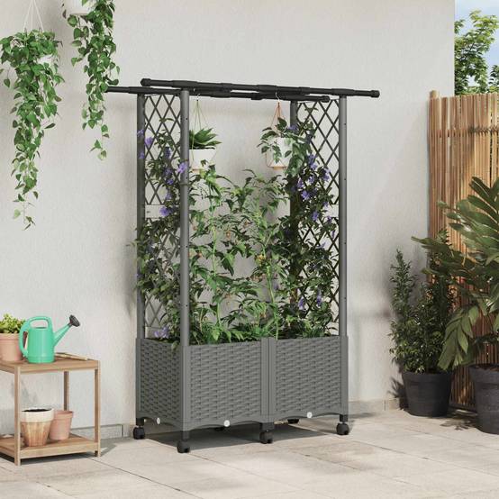 ComfortXL - Bac potager avec treillis toit PP jardin support plantes 124cm gris - ComfortXL Outdoor Living - Image 1