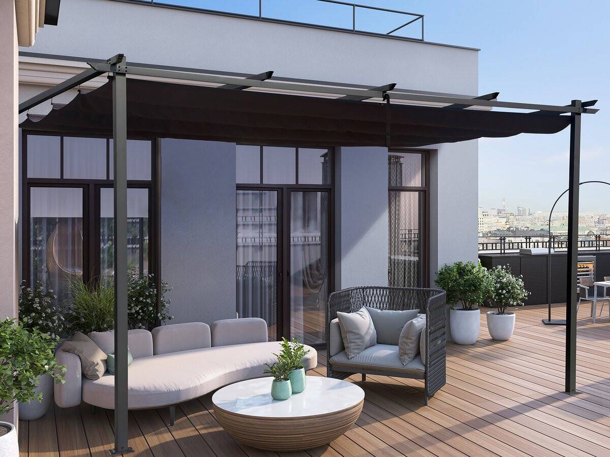 Pergola Adossée En Aluminium Avec Toit Rétractable- 3 X 4 M - Gris -habitat Et Jardin - Image 2