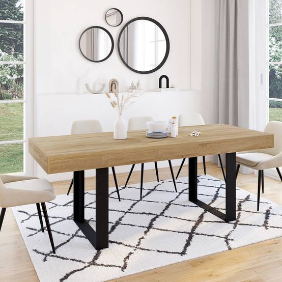 Table à manger extensible rectangle PHOENIX 4-8 personnes bois et noir 160-200 cm - Image 1