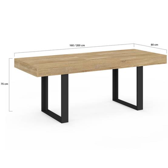Table à manger extensible rectangle PHOENIX 4-8 personnes bois et noir 160-200 cm - Image 5