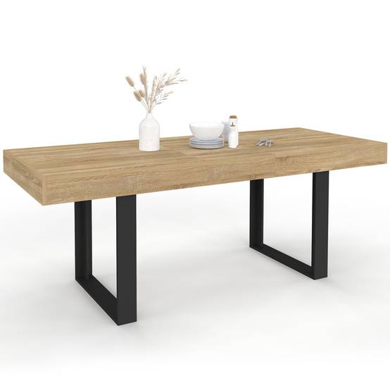 Table à manger extensible rectangle PHOENIX 4-8 personnes bois et noir 160-200 cm - Image 2