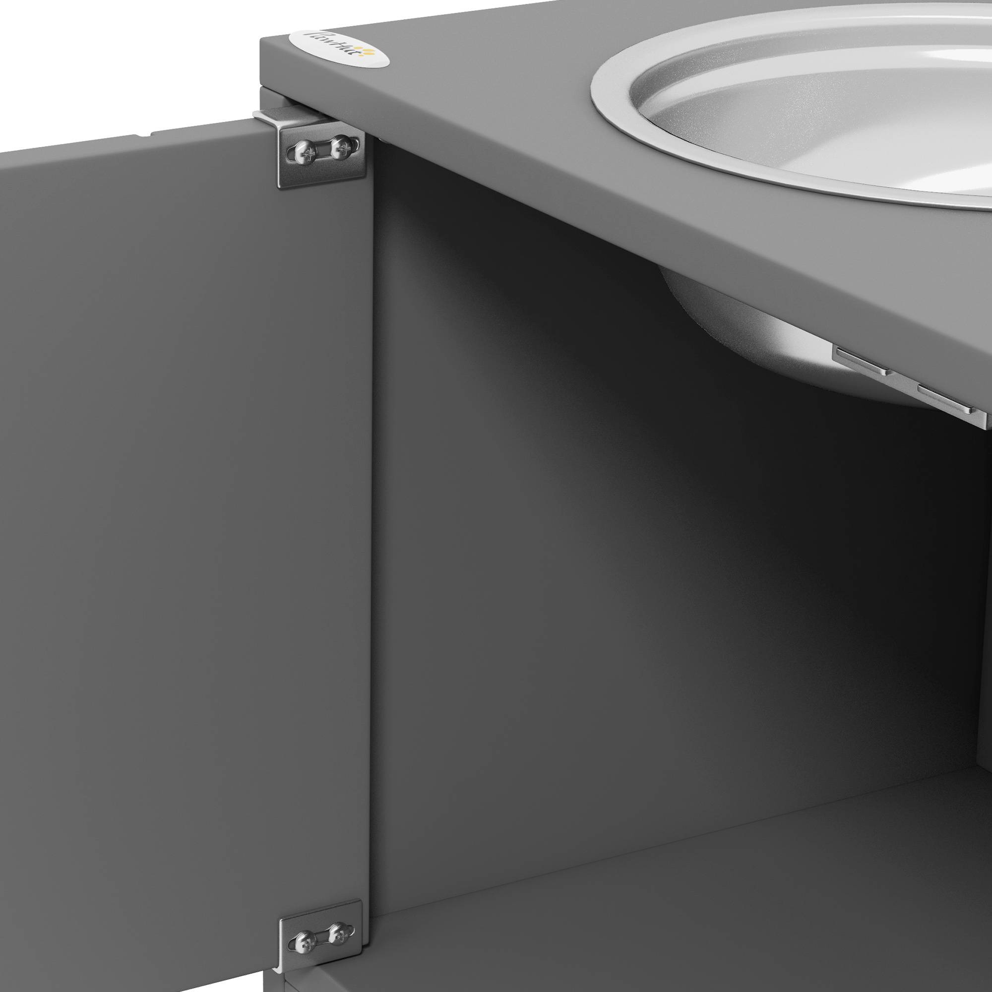ComfortXL - Station repas chien surélevée MDF gris 60 x 30 x 35,5 cm 2 gamelles inox rangement 44 L portes magnétiques - Image 9