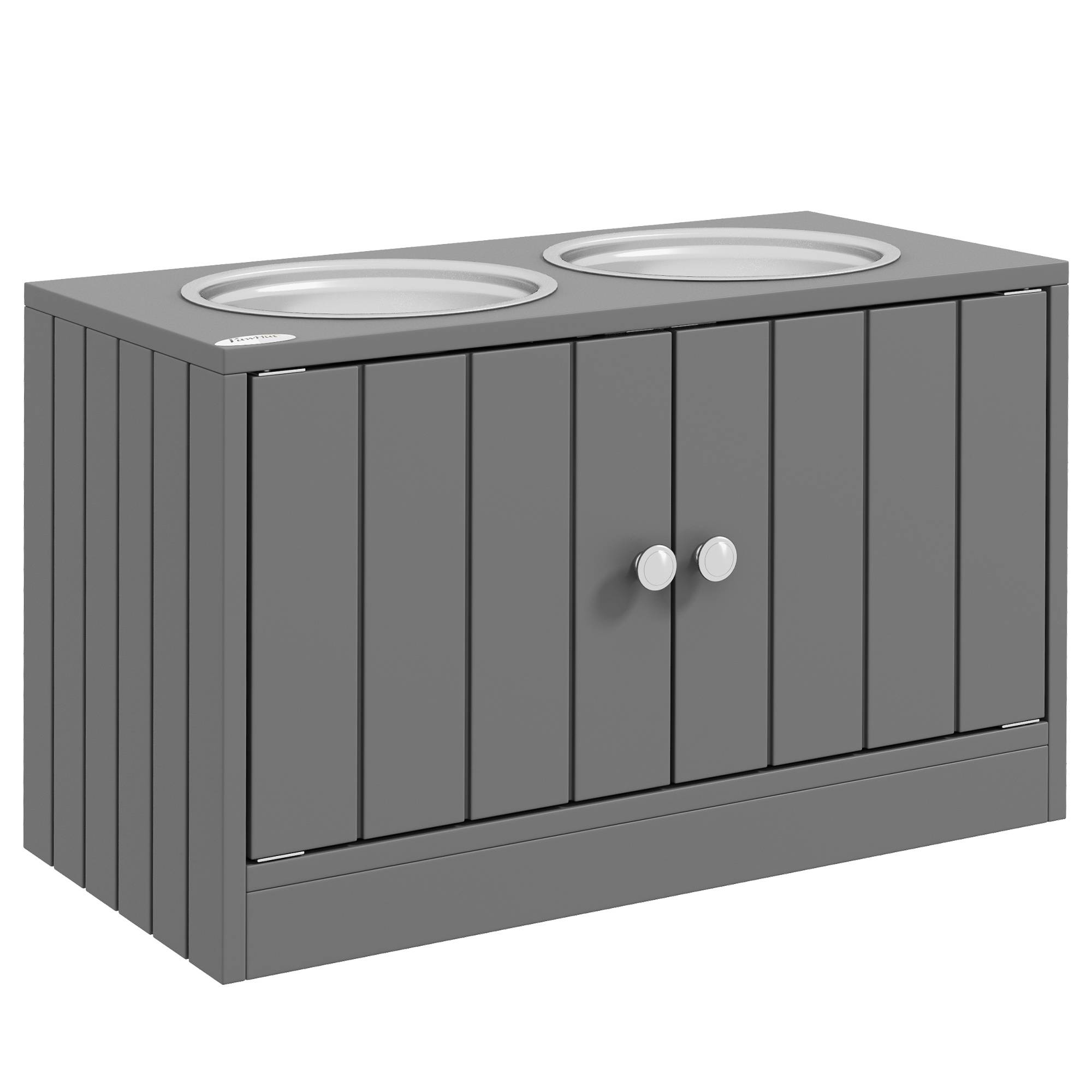 ComfortXL - Station repas chien surélevée MDF gris 60 x 30 x 35,5 cm 2 gamelles inox rangement 44 L portes magnétiques - Image 10
