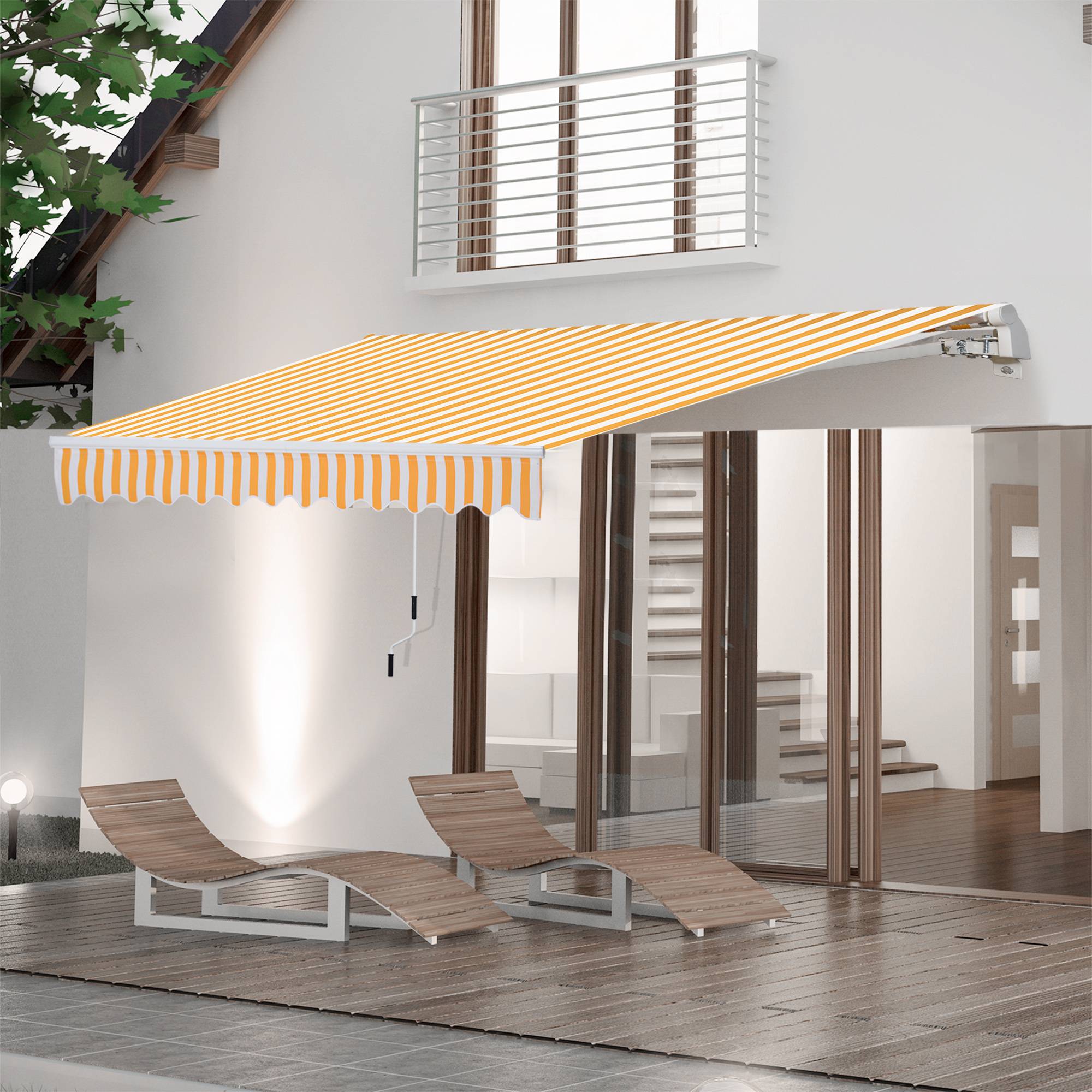 Store mural orange 295x245 cm avec bras articulé et manivelle en aluminium, protection solaire design sobre pour façade pratique et coloré - Image 3