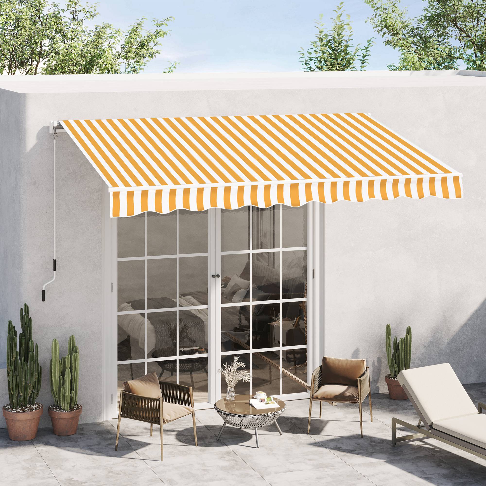 Store mural orange 295x245 cm avec bras articulé et manivelle en aluminium, protection solaire design sobre pour façade pratique et coloré - Image 4