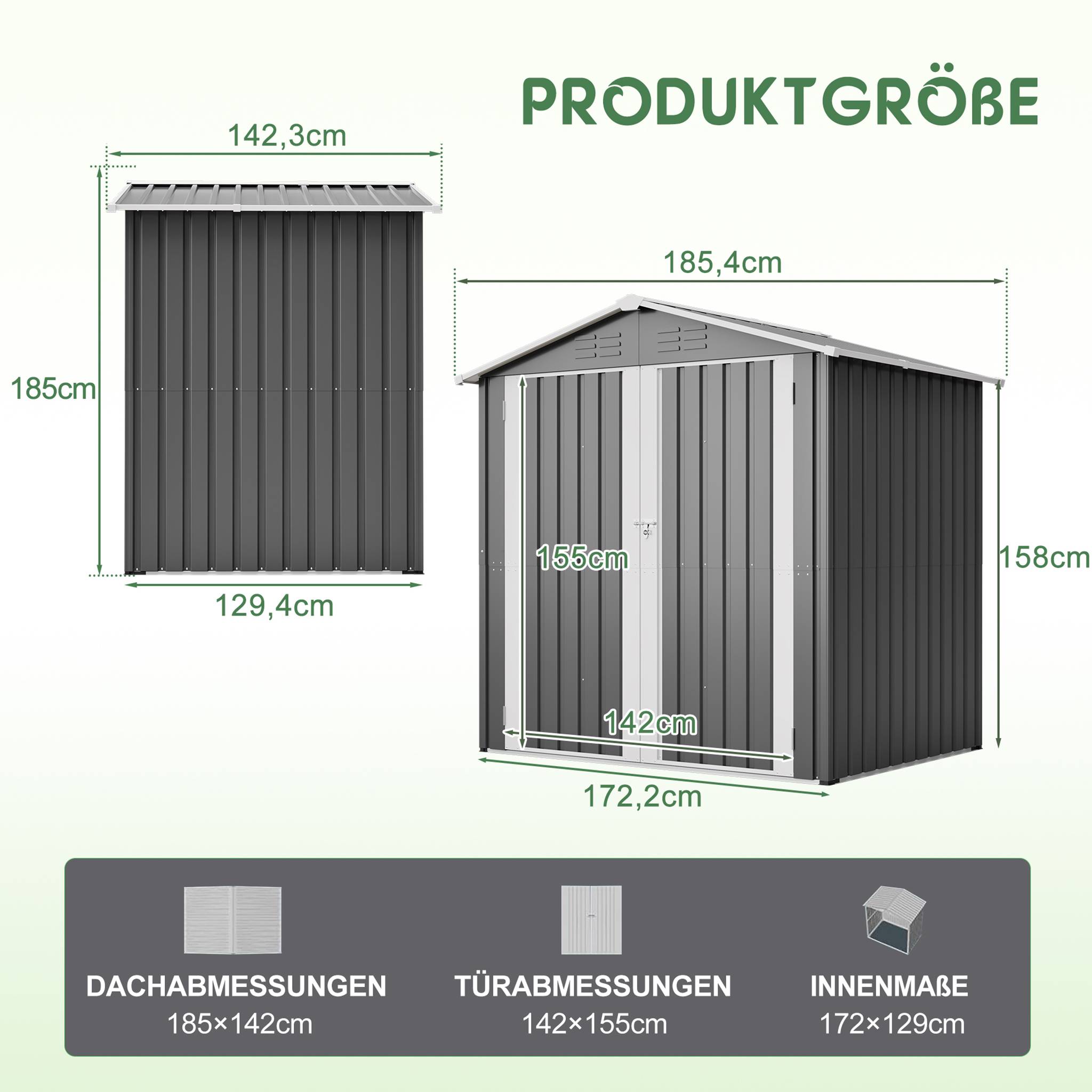 Abri Jardin Métal Acier Rangement Outils 142x185cm Gris - ComfortXL Outdoor Living - Image 3
