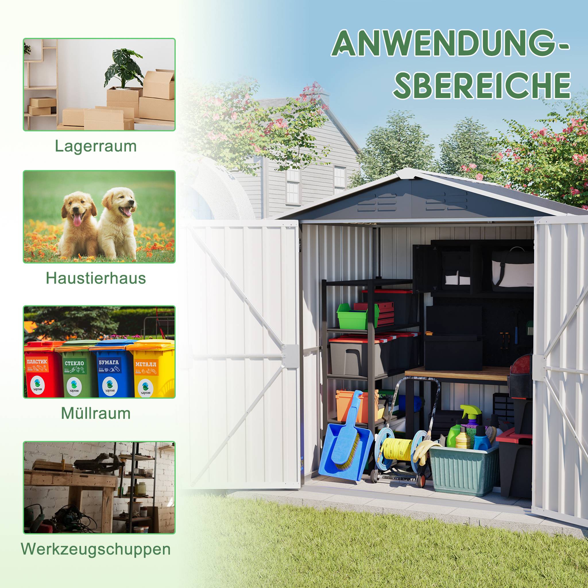 Abri Jardin Métal Acier Rangement Outils 142x185cm Gris - ComfortXL Outdoor Living - Image 8