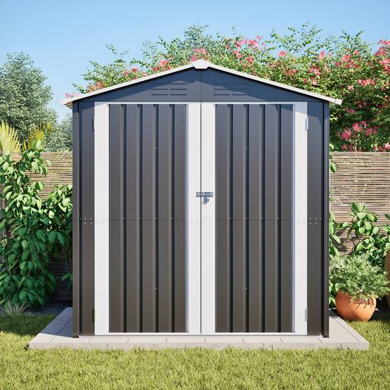 Abri Jardin Métal Acier Rangement Outils 142x185cm Gris - ComfortXL Outdoor Living - Image 1