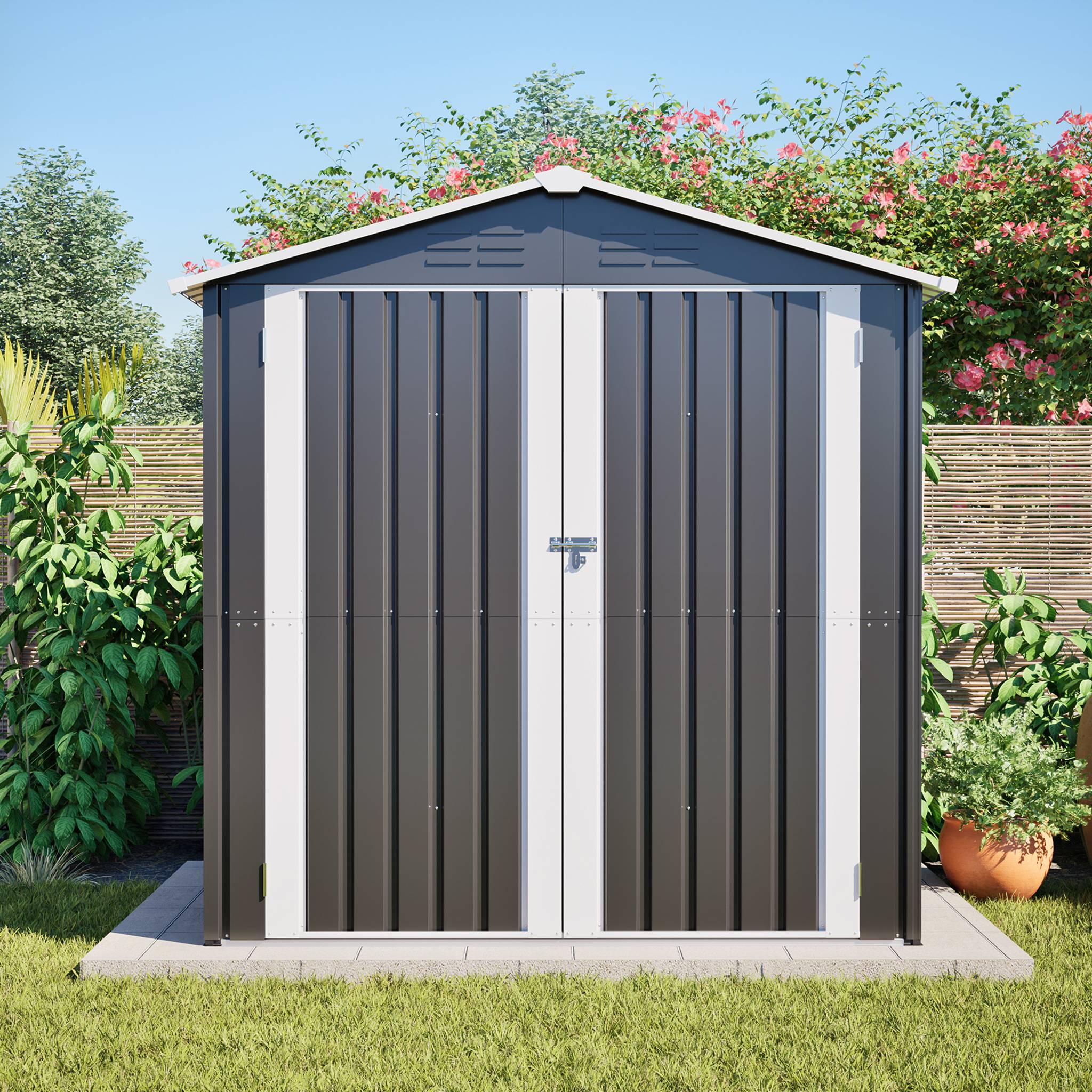 Abri Jardin Métal Acier Rangement Outils 142x185cm Gris - ComfortXL Outdoor Living - Image 1