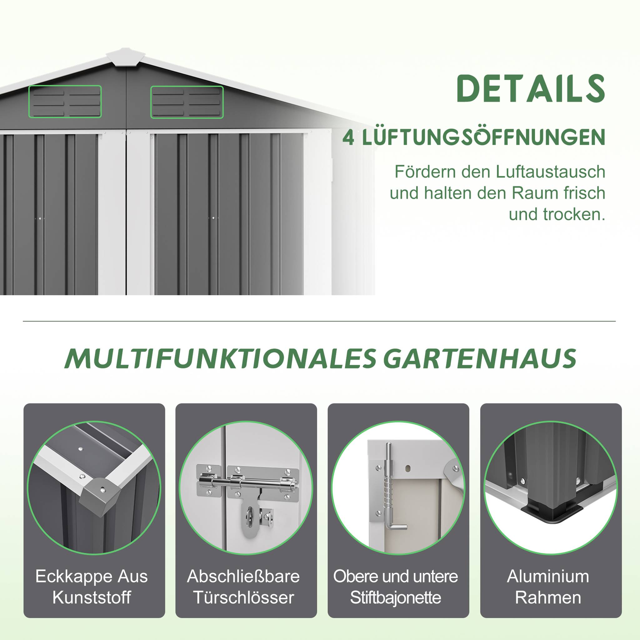 Abri Jardin Métal Acier Rangement Outils 142x185cm Gris - ComfortXL Outdoor Living - Image 6