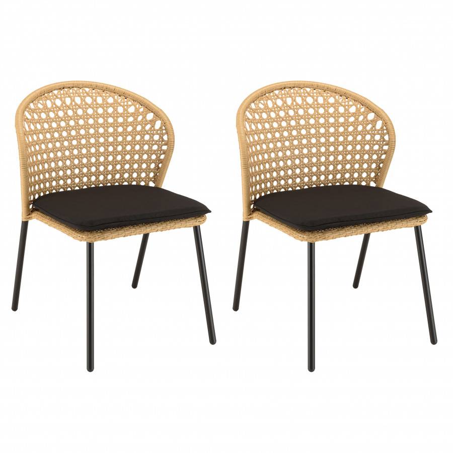 Macabane - MALO - SALON DE JARDIN 4 PERS. - 1 Table ronde 120x120cm et 4 chaises beiges et noires - Image 6