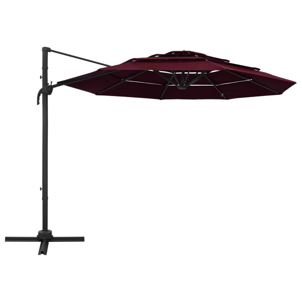 Helloshop26 - Parasol à 4 niveaux avec mât en aluminium 3 x 3 m bordeaux - Image 2