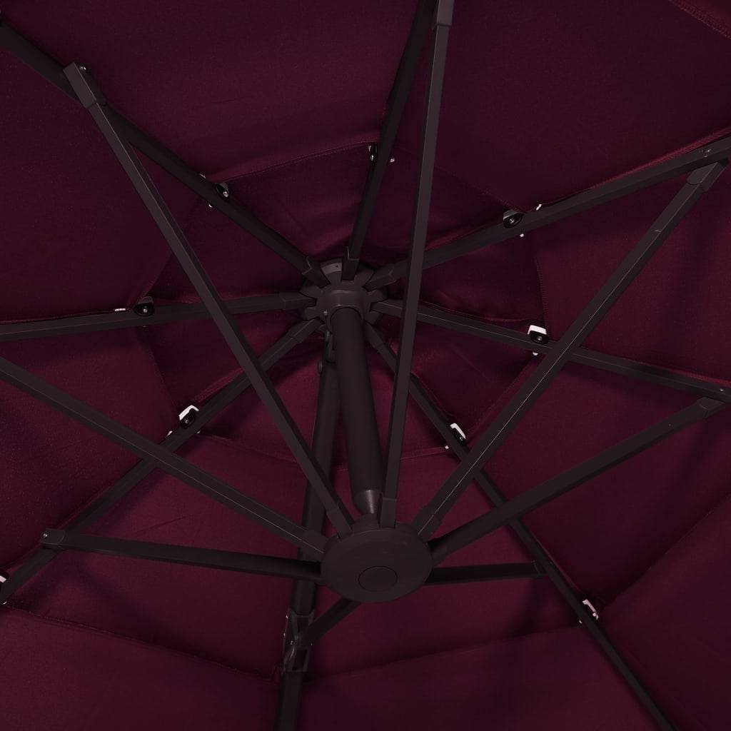Helloshop26 - Parasol à 4 niveaux avec mât en aluminium 3 x 3 m bordeaux - Image 6