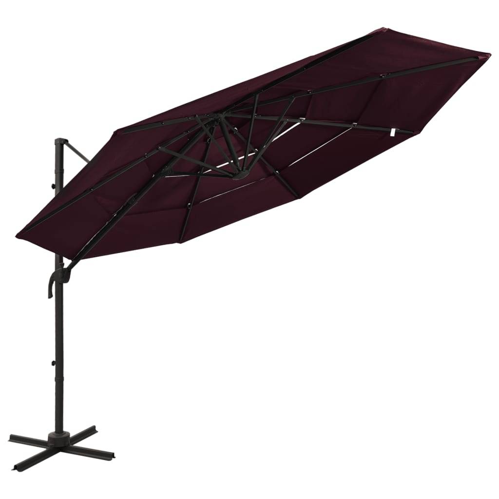 Helloshop26 - Parasol à 4 niveaux avec mât en aluminium 3 x 3 m bordeaux - Image 1