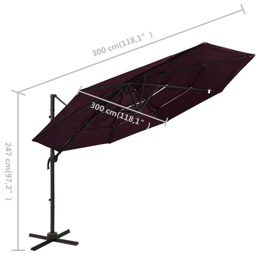 Helloshop26 - Parasol à 4 niveaux avec mât en aluminium 3 x 3 m bordeaux - Image 7