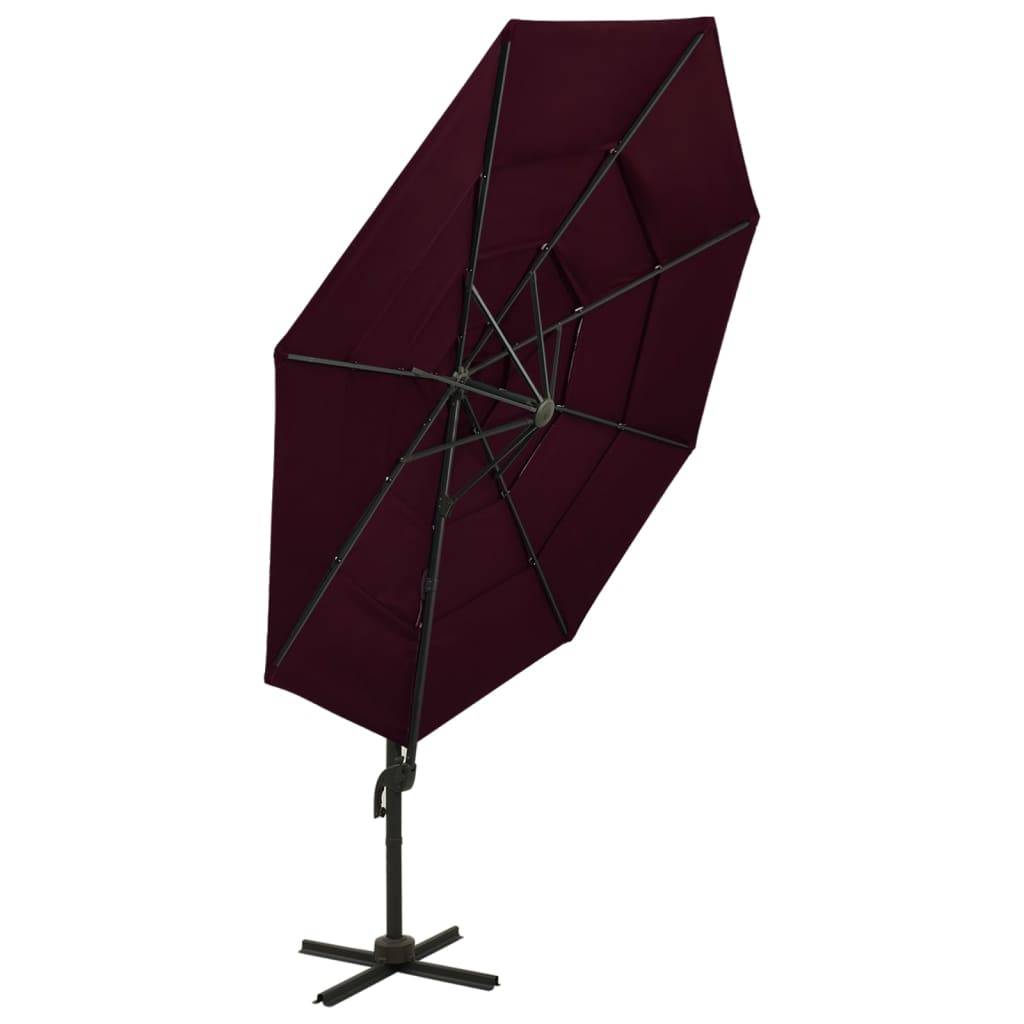 Helloshop26 - Parasol à 4 niveaux avec mât en aluminium 3 x 3 m bordeaux - Image 3