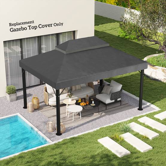 Outsunny - Toile de rechange pavillon tonnelle 4x3m toit double trous drainage polyester 370g/m² UPF30+ gris - OUTSUNNY - Image 2