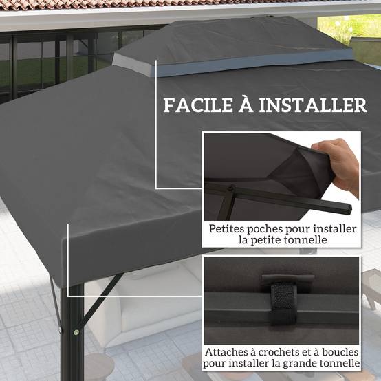 Outsunny - Toile de rechange pavillon tonnelle 4x3m toit double trous drainage polyester 370g/m² UPF30+ gris - OUTSUNNY - Image 4