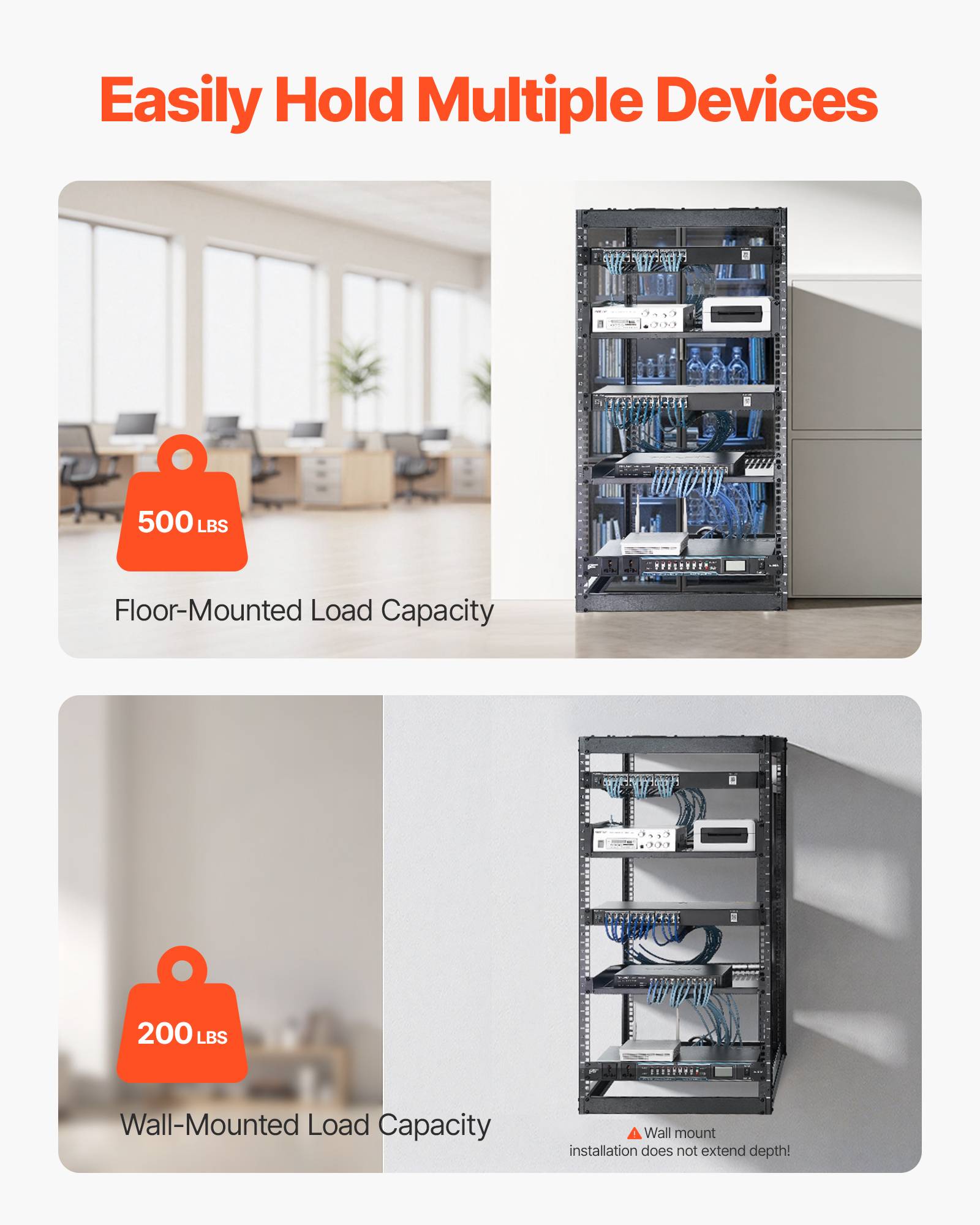 Vevor - VEVOR Rack serveur 20U cadre ouvert, profondeur 585 mm, montage 19 po, étagères ventilées et kit de montage inclus. - Image 2