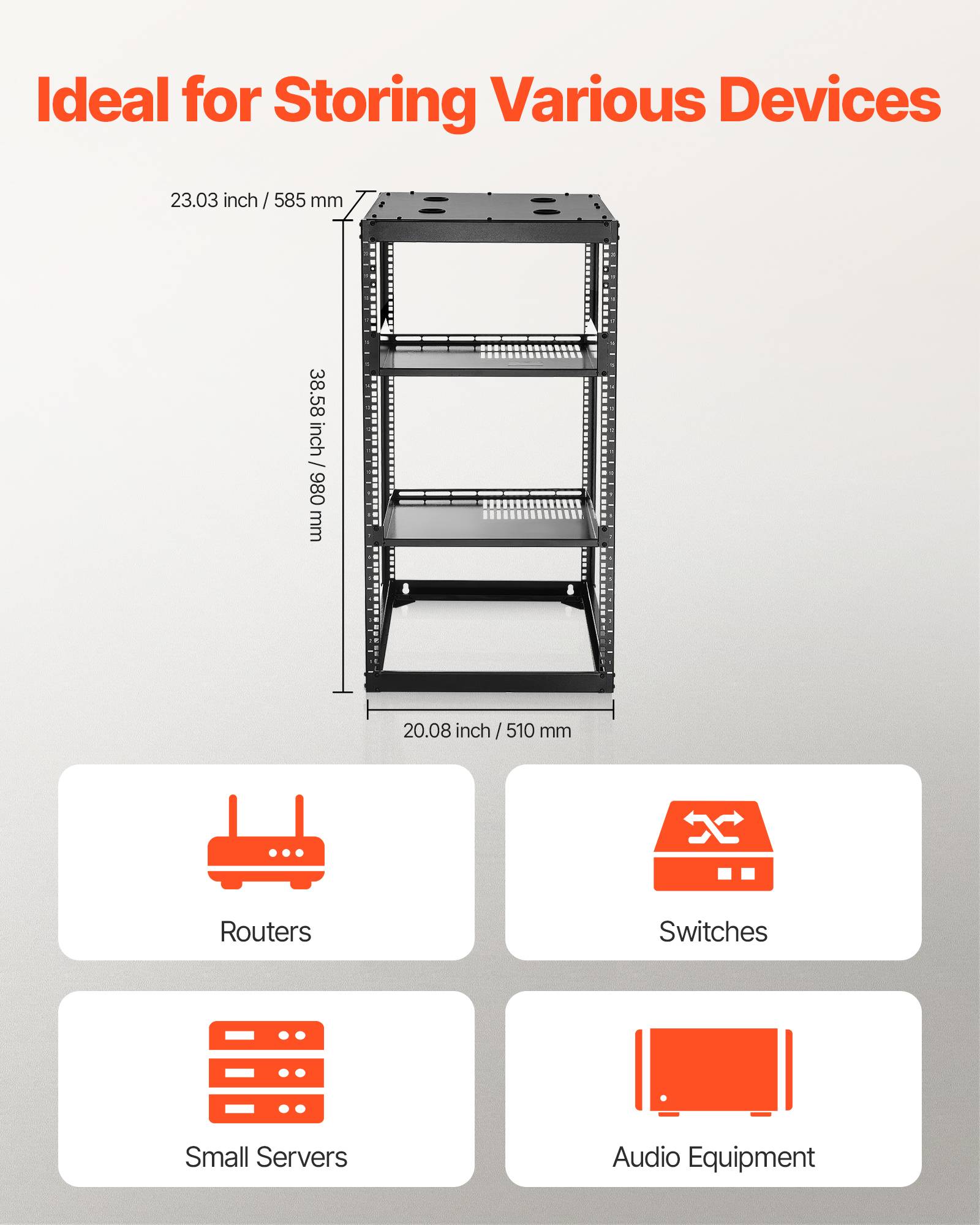 Vevor - VEVOR Rack serveur 20U cadre ouvert, profondeur 585 mm, montage 19 po, étagères ventilées et kit de montage inclus. - Image 4