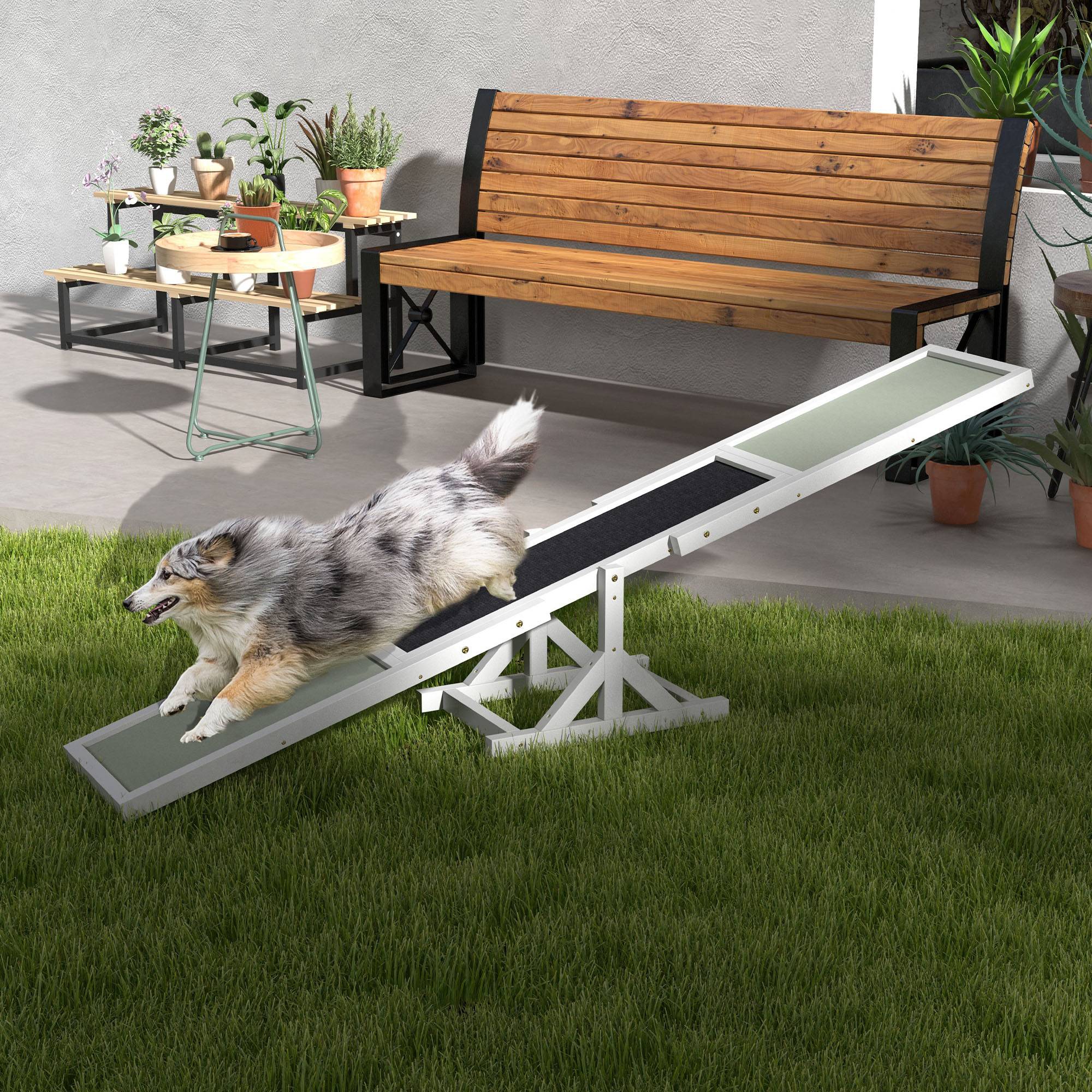Agility sport pour chien bascule équipement entrainement chien antidérapant 180 x 30 x 30 cm gris blanc - Image 4