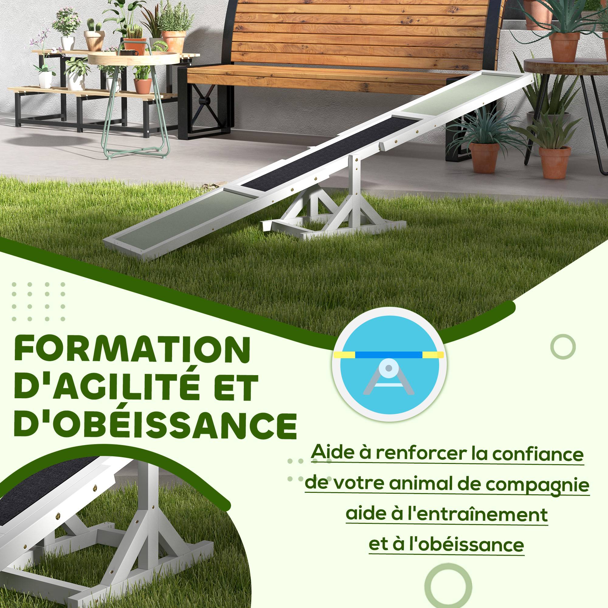 Agility sport pour chien bascule équipement entrainement chien antidérapant 180 x 30 x 30 cm gris blanc - Image 9
