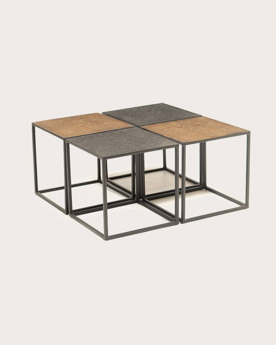 Domino - Table basse carrée en métal bicolore noir et doré - UNIQKA - Image 1
