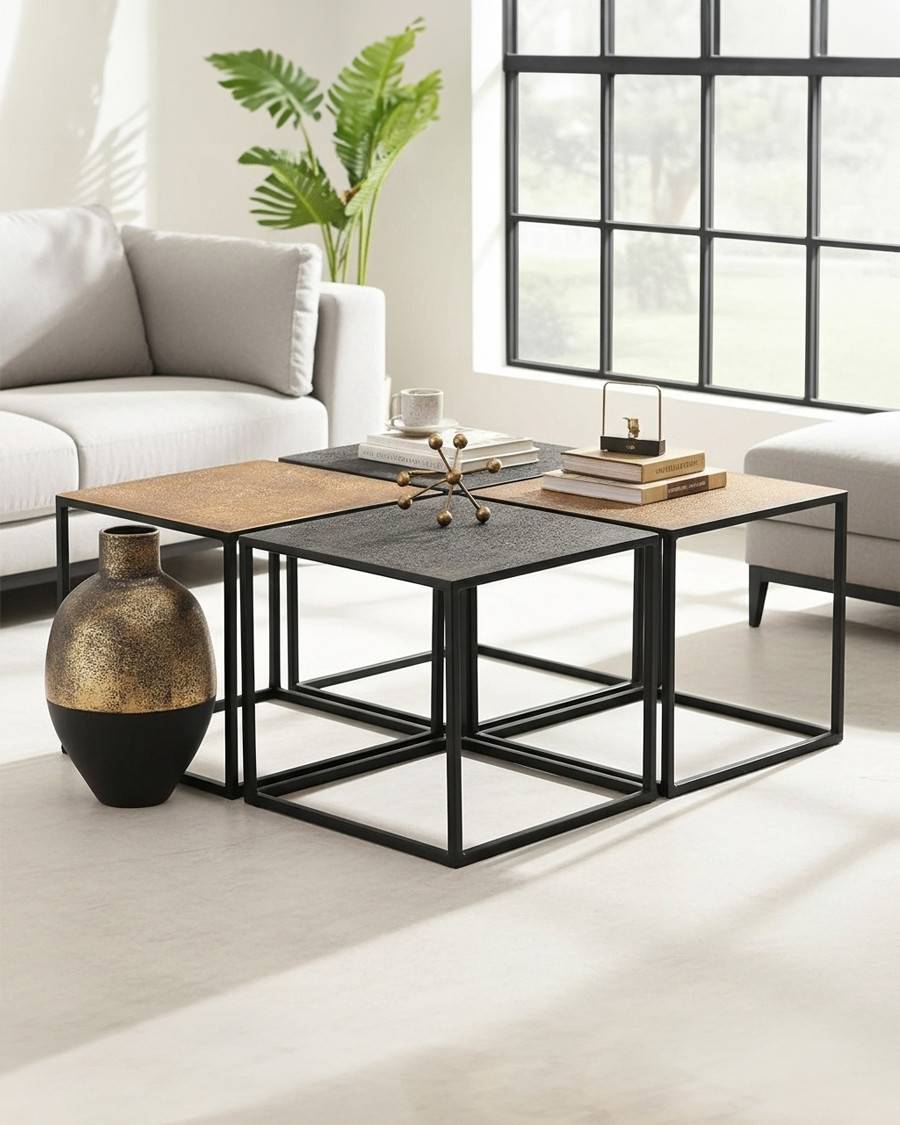 Domino - Table basse carrée en métal bicolore noir et doré - UNIQKA - Image 2