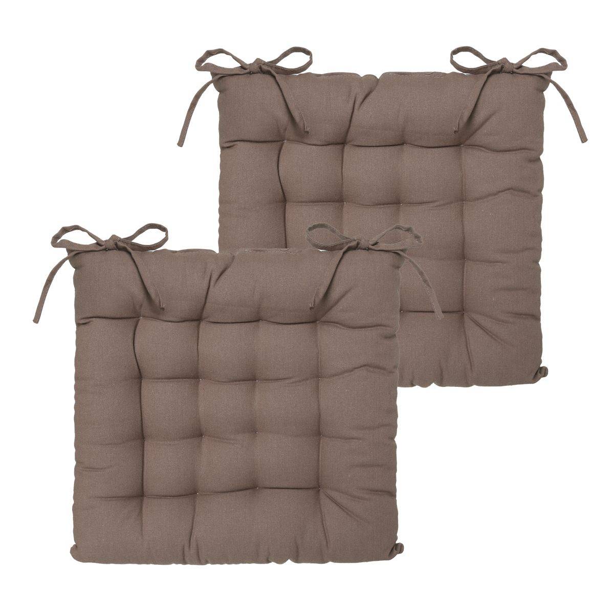 Lot de 2 Galettes de chaise en Coton Taupe 38 x 38 cm - Image 1