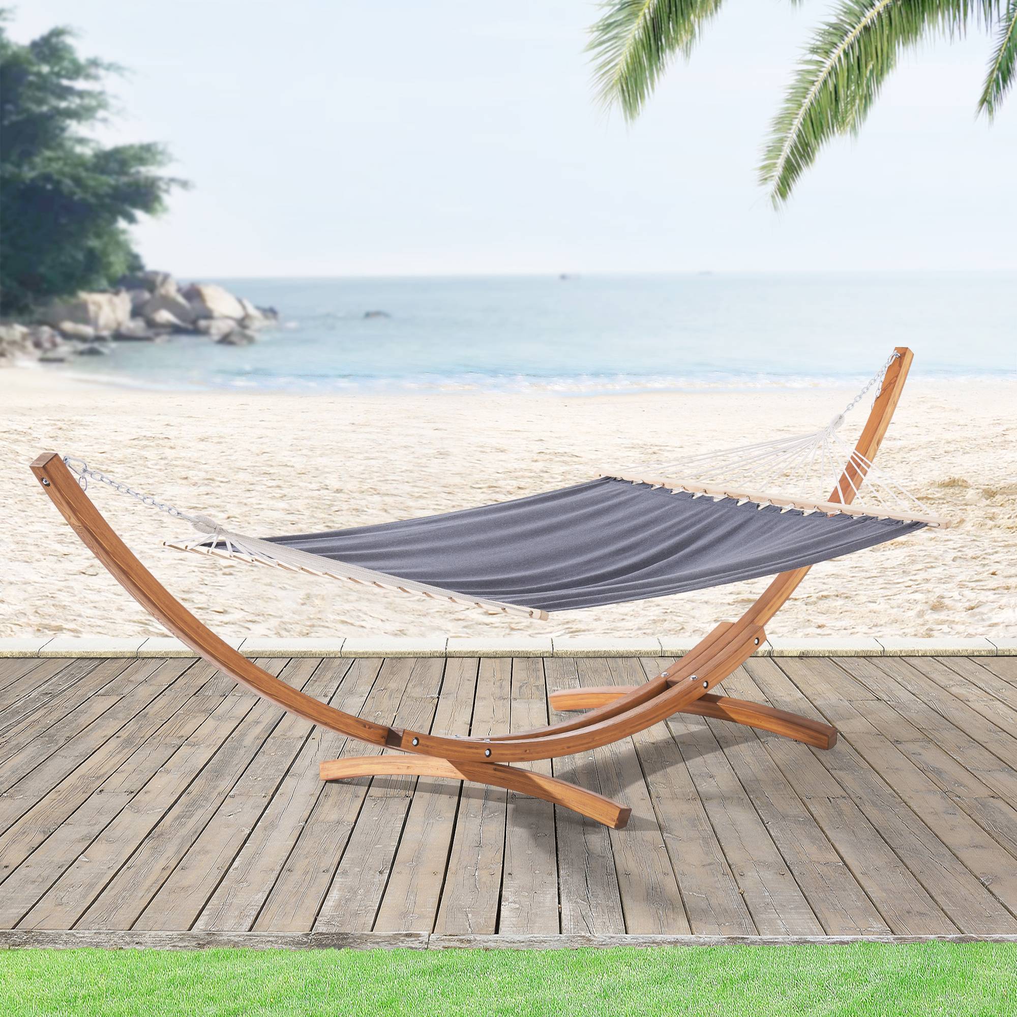 Hamac avec Grand Cadre en Bois Langadia 415 x 120 x 125 cm [en.casa] - Image 2