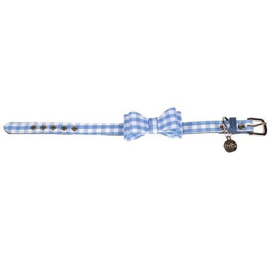 Collier chien Vichy Bleu clair : T35 DOOGY FASHION