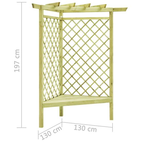 Pergola d'Angle Bois Pin Traité avec Banc pour Jardin Support Plantes Grimpantes 130x197 cm - ComfortXL Outdoor Living - Image 5